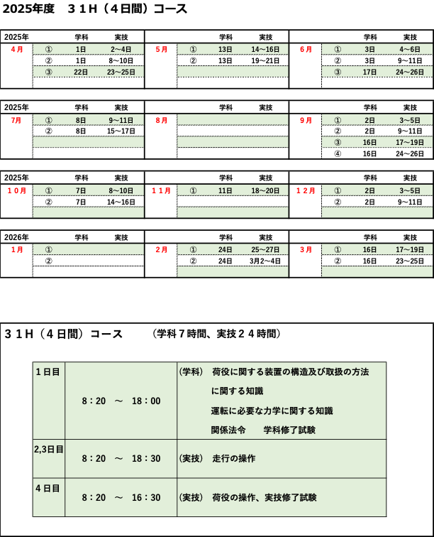 フォークリフト日程表