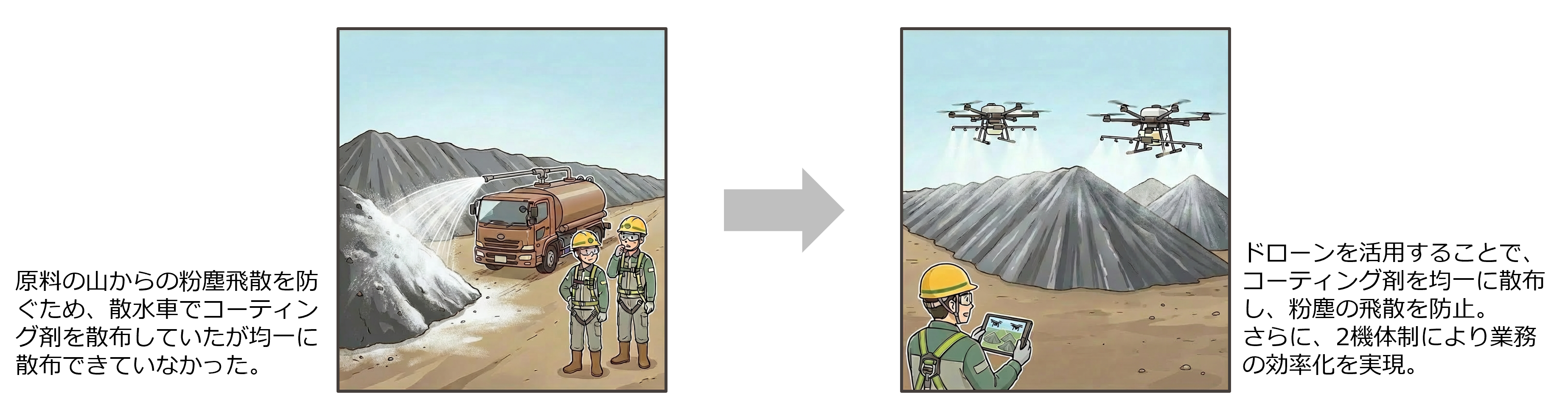 原料山コーティング剤散布